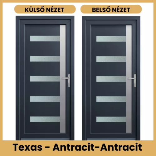 Texas antracit-antracit műanyag bejárati ajtó inox üveges díszítéssel 98x208 cm – PrimeGallery