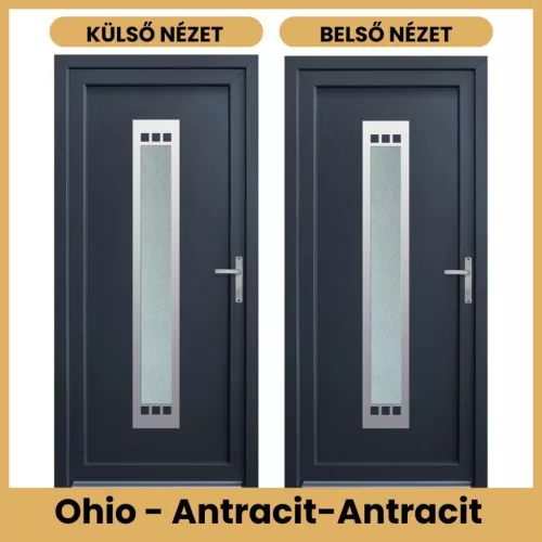 Ohio antracit-antracit műanyag bejárati ajtó inox üveges betéttel 98x208 cm – PrimeGallery
