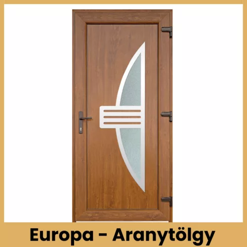 Európa aranytölgy műanyag bejárati ajtó inox üveges díszítéssel 98x208 cm – PrimeGallery