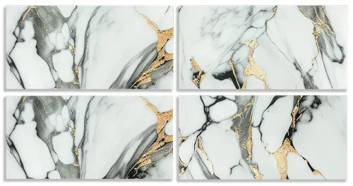 Öntapadós PVC csempepanel, 4db-os csomag, fehér-fekete-sárgásbarna márvány, 30 x 60 cm