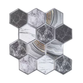   Csempematrica, 3D Öntapadós falpanel, Hatszögletű márvány szürke, 30x30 cm