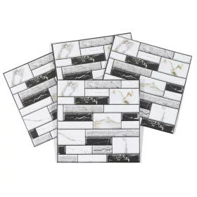   Csempematrica, 3D Öntapadós falpanel, Márvány fekete, szürke és fehér, 4db/csomag