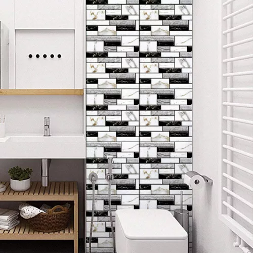 Csempematrica, 3D Öntapadós falpanel, Márvány fekete, szürke és fehér, 30x30 cm