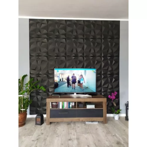 Polistar Diament modern fekete polisztirol panel, gyémánt mintás beltéri falipanel (50x50cm)