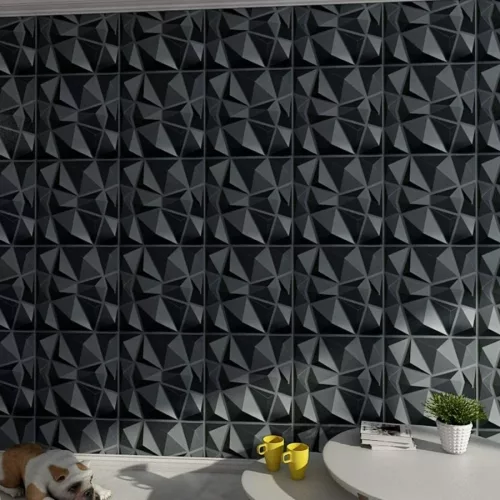 Polistar Diament modern fekete polisztirol panel, gyémánt mintás beltéri falipanel (50x50cm)