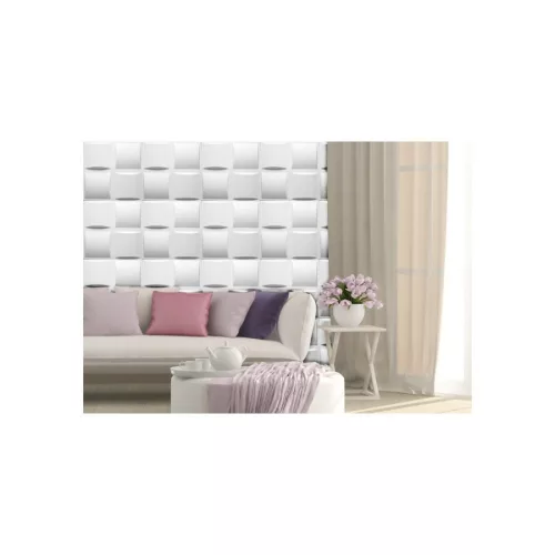 Polistar Pillow festhető fehér design polisztirol panel, modern burkolat szobába (50x50cm)